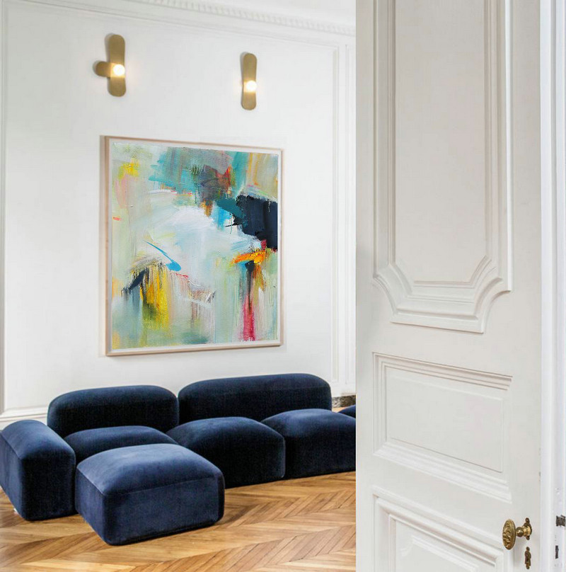 Large Contemporary Art Acrylic Painting,Palette Knife Contemporary Art Canvas Painting,Abstract Art On Canvas, Modern Art,Dark Blue,White,Yellow,Red,Pink.etc